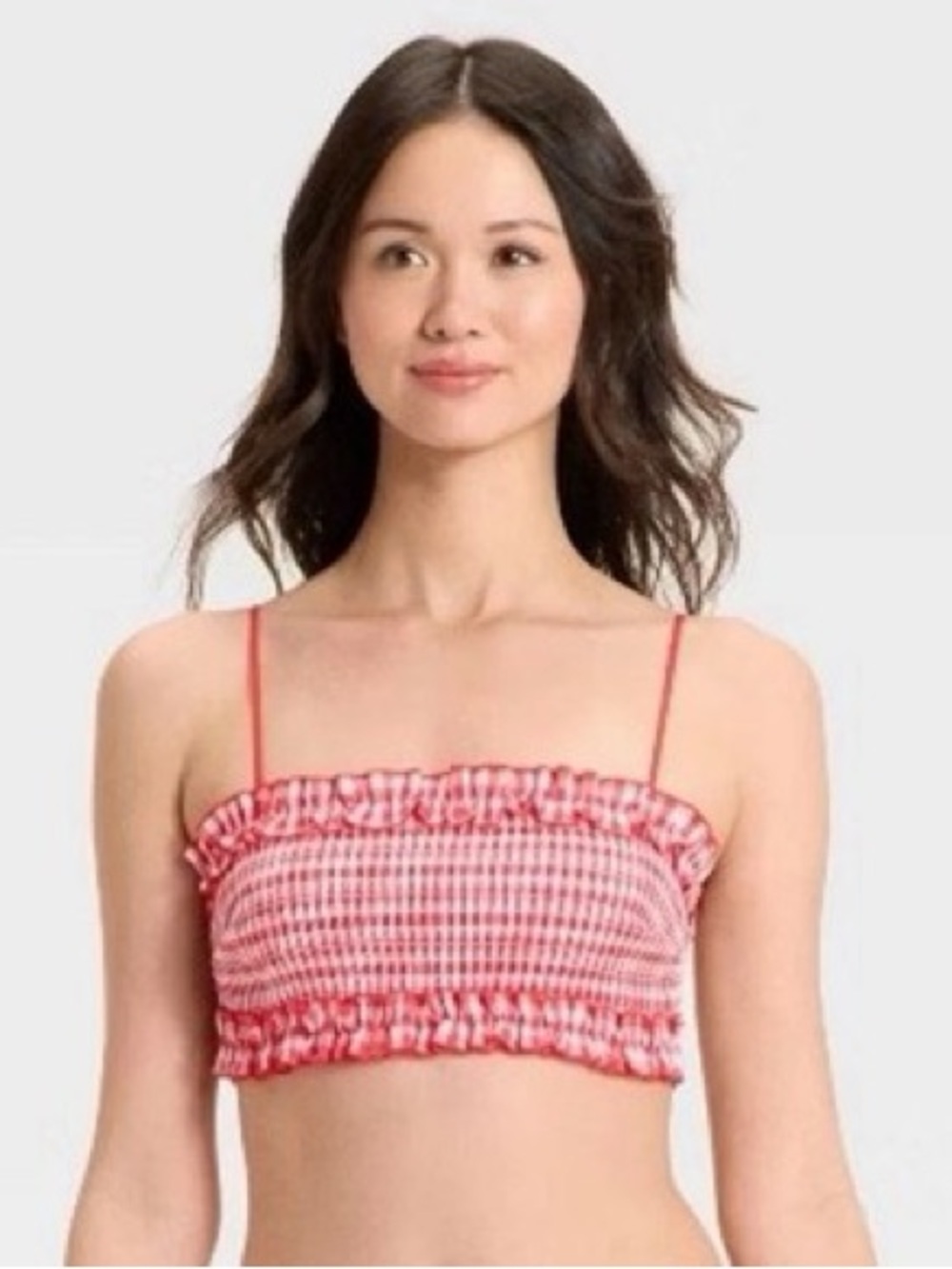 Colsie Red Gingham Smocked Cropped Tank